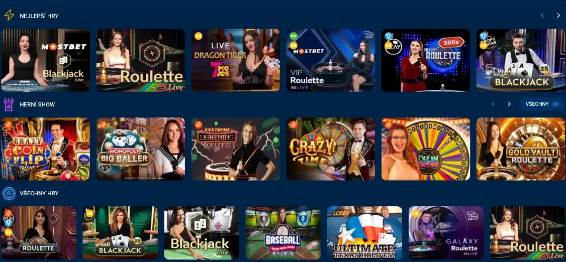 Live kasino Most Bet